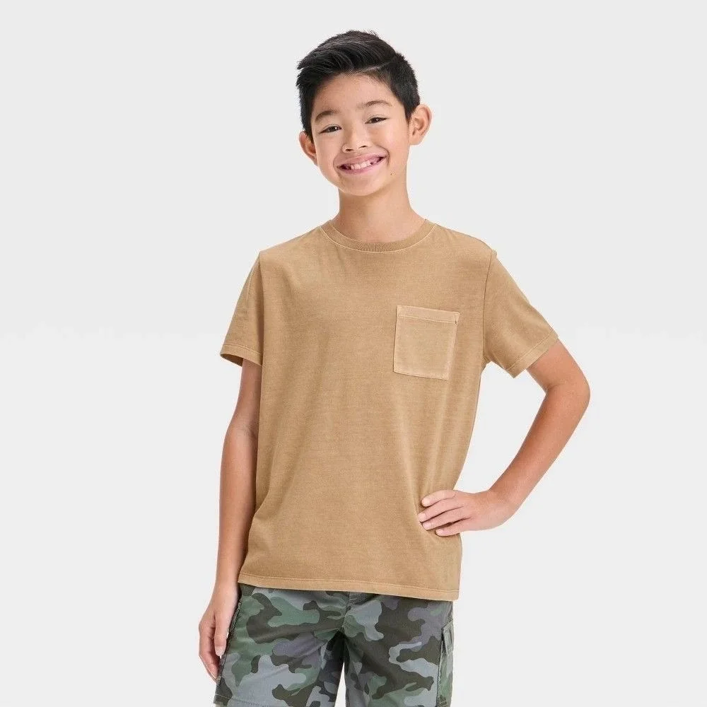 2 PACK BLUE + TAN: Boys' Short Sleeve Washed Pocket T-Shirt - Cat & Jack XLHusky